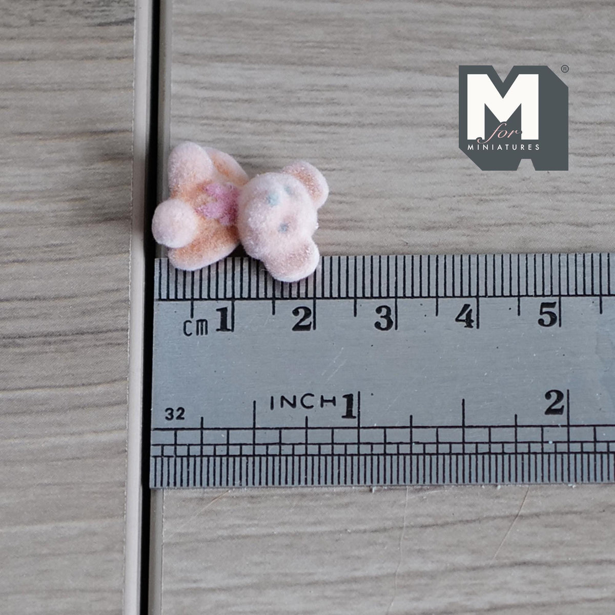 1:12 Scale Miniature Bear Cub Doll, 13/16 inch tall, DIY Dollhouse Supply (flocked skin) (beige and orange)