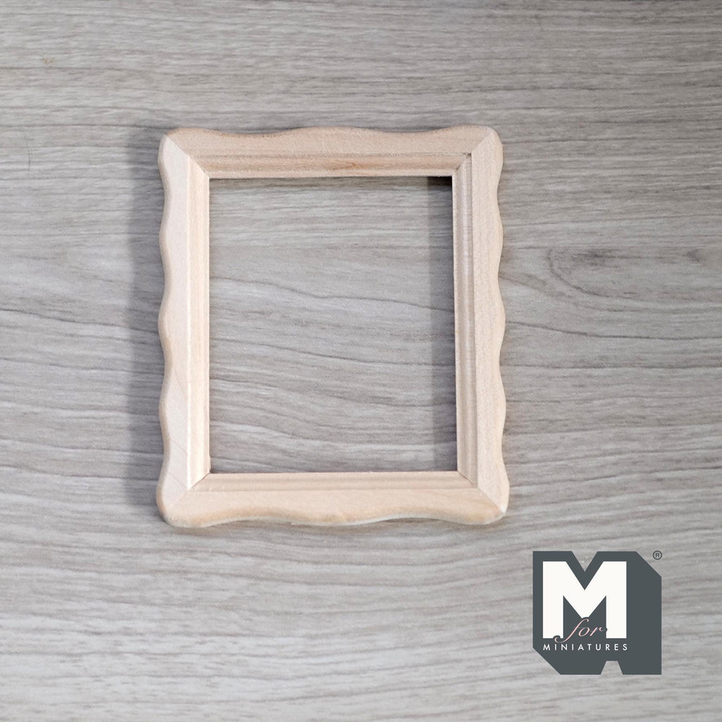 1:12 Scale Miniature Rectangular Scalloped Edge Photo Frame with Glazing and Backing, Ready to Paint, 3-1/8 inch wide, DIY Dollhouse Supply