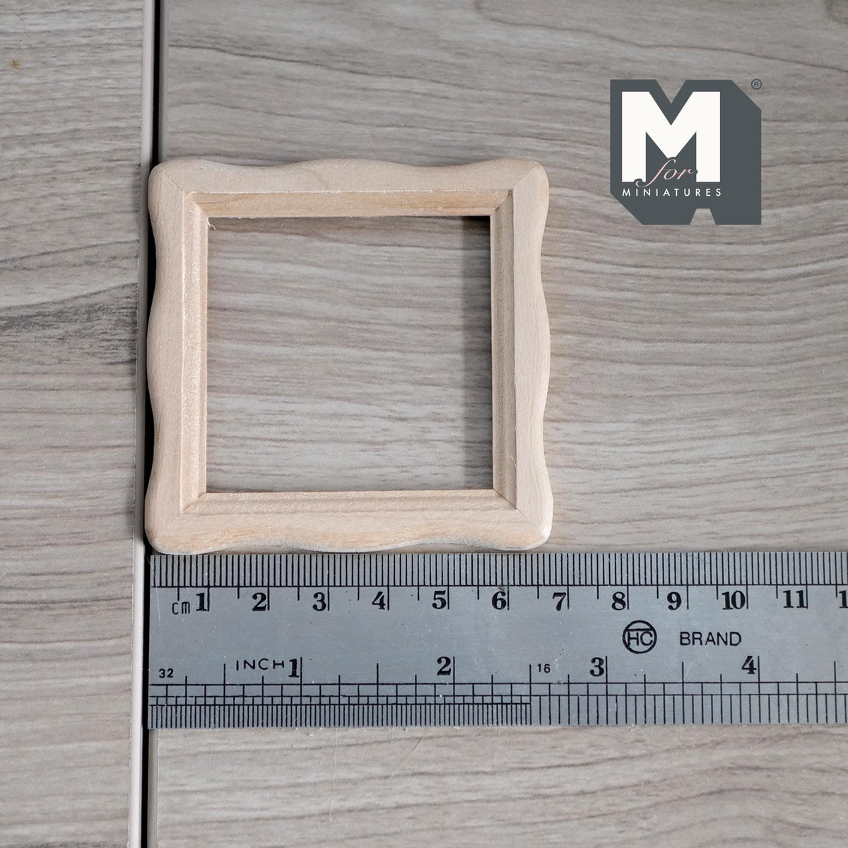 1:12 Scale Miniature Square Scalloped Edge Photo Frame with Glazing and Backing, Ready to Paint, 2-11/16 inch wide, DIY Dollhouse Supply