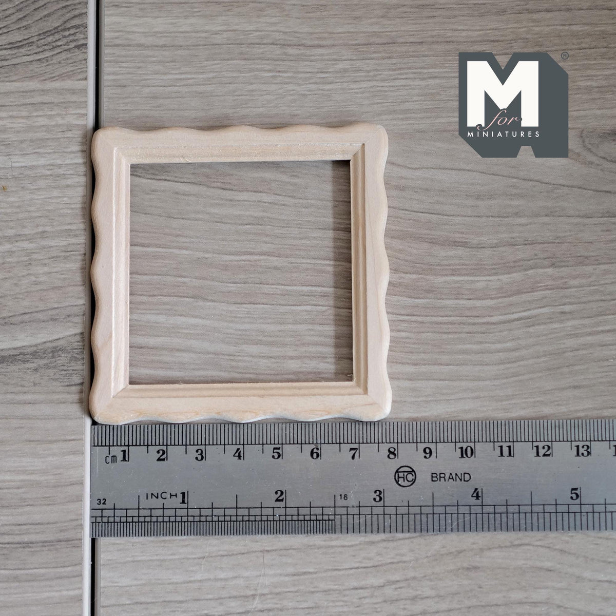 1:12 Scale Miniature Square Scalloped Edge Photo Frame with Glazing and Backing, Ready to Paint, 3-1/8 inch wide Dollhouse Supply