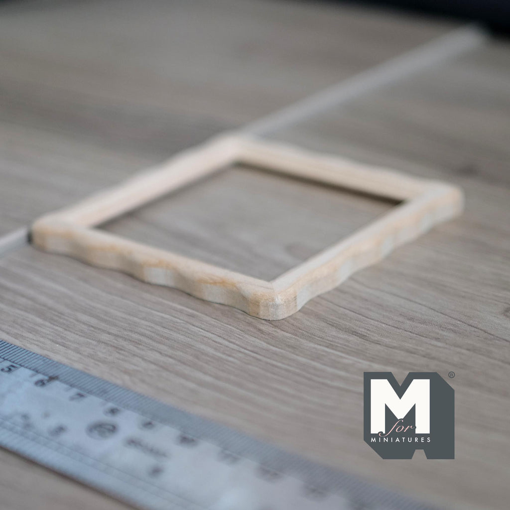 1:12 Scale Miniature Square Scalloped Edge Photo Frame with Glazing and Backing, Ready to Paint, 3-1/8 inch wide Dollhouse Supply