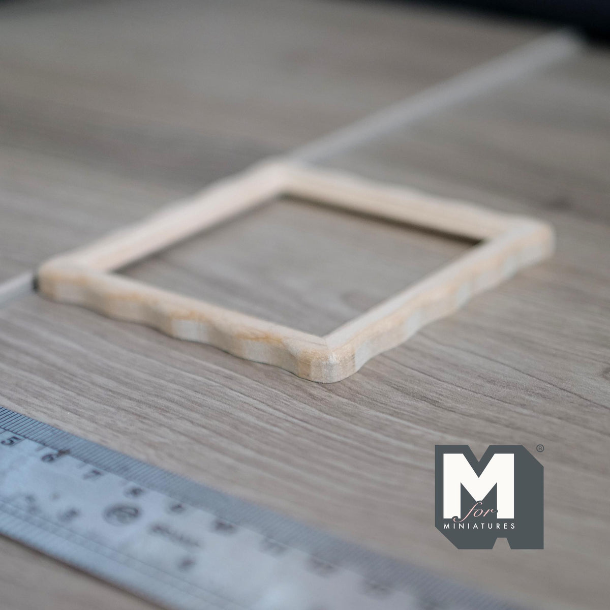 1:12 Scale Miniature Square Scalloped Edge Photo Frame with Glazing and Backing, Ready to Paint, 3-1/8 inch wide Dollhouse Supply