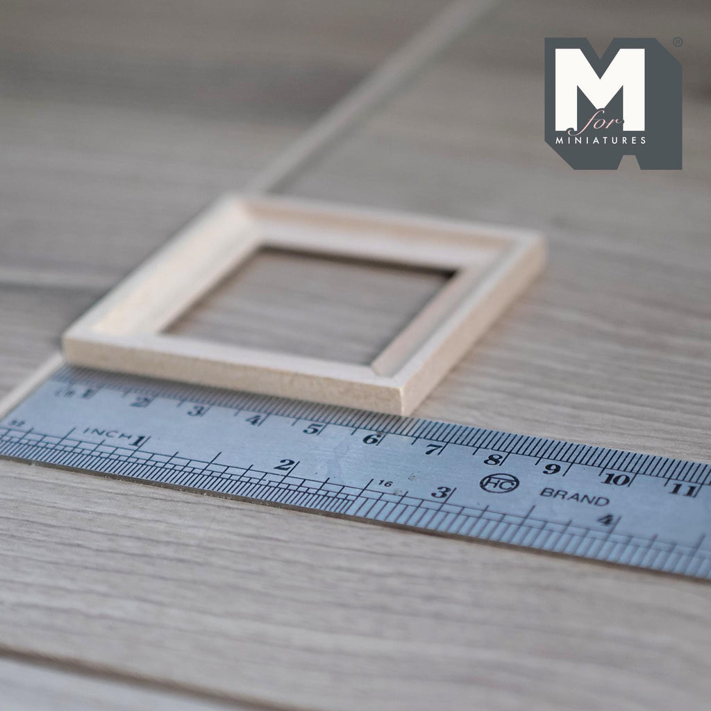 1:12 Scale Miniature Square Photo Frame with Glazing and Backing, Ready to Paint, 2-3/8 inch wide, DIY Dollhouse Supply