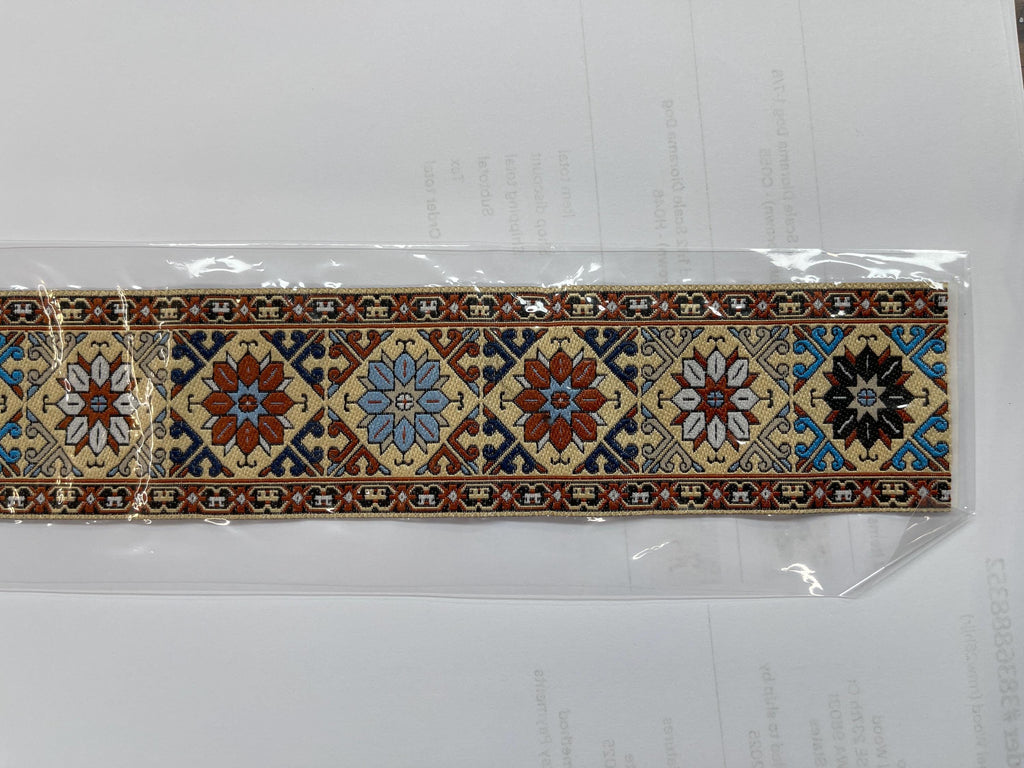 1:12 Scale Miniature Fabric Stair Runner, Printed Tile Pattern, 19-5/16 inch long, DIY Dollhouse Supply (blue and red)