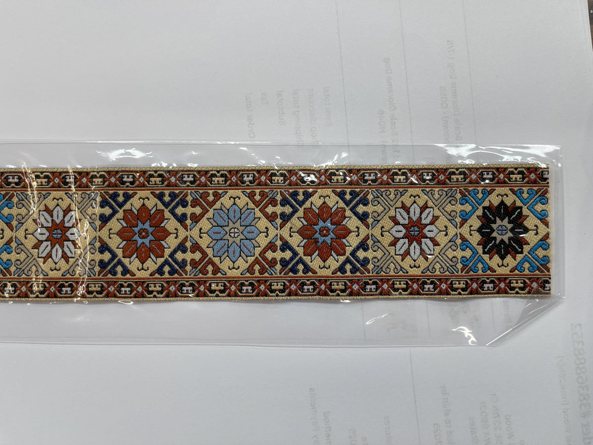 1:12 Scale Miniature Fabric Stair Runner, Printed Tile Pattern, 19-5/16 inch long, DIY Dollhouse Supply (blue and red)