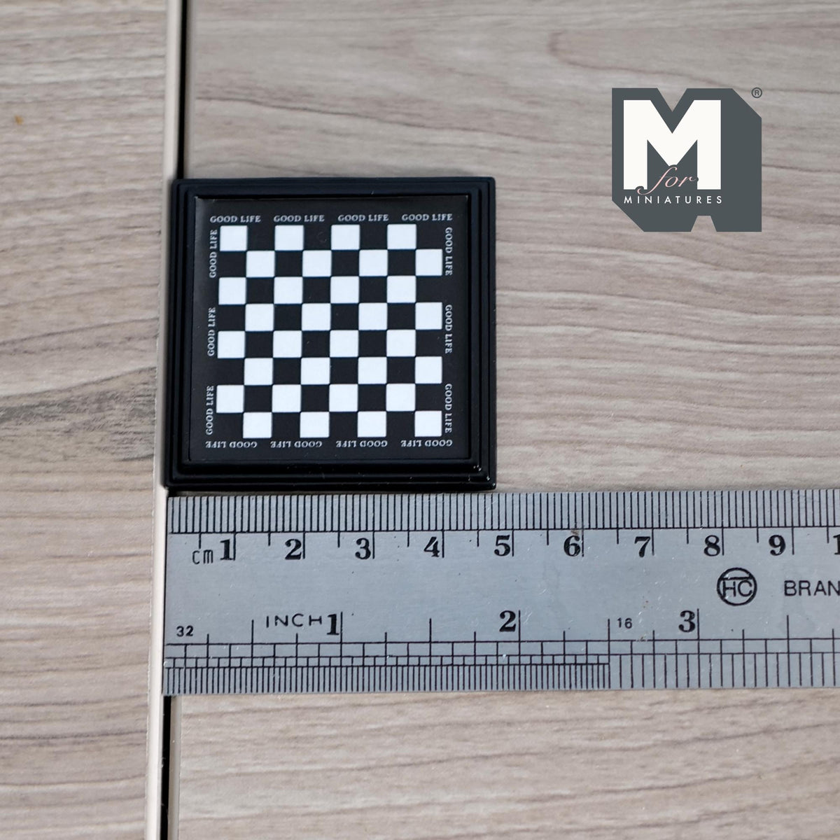 1:12 Scale Miniature Chess Set, Black Board with Black and White Pieces, 1-7/8 inch square, DIY Dollhouse Supply (non magnetic)