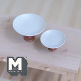 Miniature Pedestal Cake Stands Set of 2 Dollhouse Bakery Food Serving Platter Display Stand 3/4 inch tall (metal) (beige) - E078