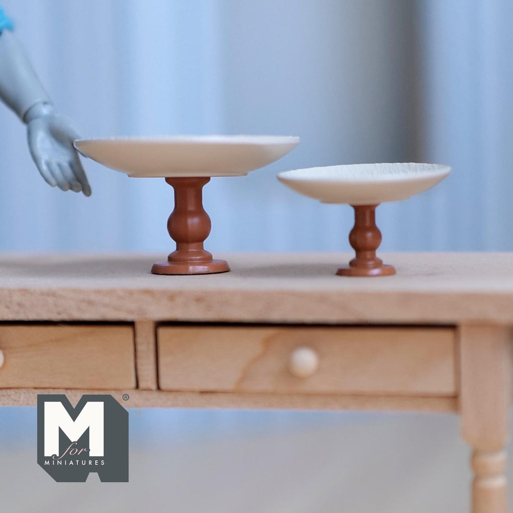 1:12 Scale Miniature Metal Pedestal Cake Stands, Set of 2, 3/4 inch tall, DIY Dollhouse Supply (beige)