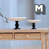 Miniature Pedestal Cake Stands Set of 2 Dollhouse Bakery Food Serving Platter Display Stand 3/4 inch tall (metal) (white) - E078