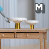 Miniature Pedestal Bowl Dollhouse Kitchen Fruit Food Serving Platter Display Stand 7/8 inch tall (metal) (white) - E076