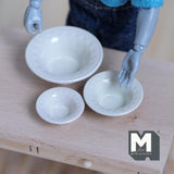 Dollhouse Miniature Bowls with Beaded Rim Set of 3 Sizes 1:12 Scale Stackable Metal Bowls (beige) - E047