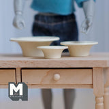 Dollhouse Miniature Bowls with Beaded Rim Set of 3 Sizes 1:12 Scale Stackable Metal Bowls (yellow) - E047