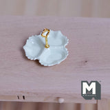 Miniature 3 Compartment Dish 1:12 Scale Dollhouse Kitchen Tri Section Scalloped Edge Tray Handle 13/16 inch tall (cream/gold) - E092