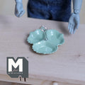 1:12 Scale Miniature 3 Compartment Dish, Scalloped Edge, Center Handle, 13/16 inch tall, DIY Dollhouse Supply (green/silver)
