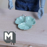 Miniature 3 Compartment Dish 1:12 Scale Dollhouse Kitchen Tri Section Scalloped Edge Tray Handle 13/16 inch tall (green/silver) - E092