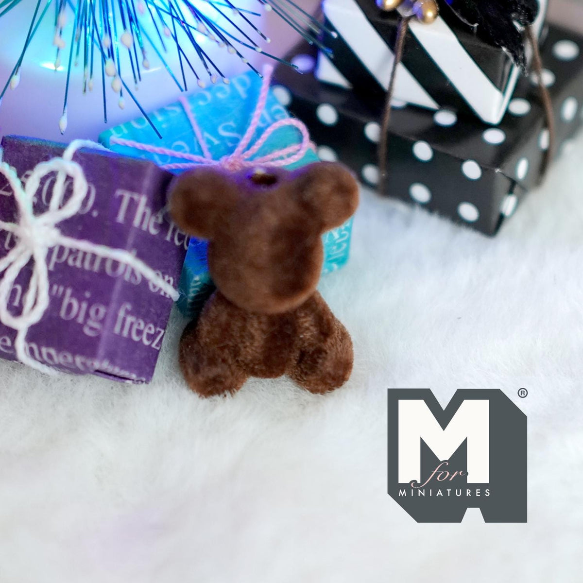 1:12 Scale Miniature Bear Cub Doll, 15/16 inch tall, DIY Dollhouse Supply (flocked skin) (dark brown)