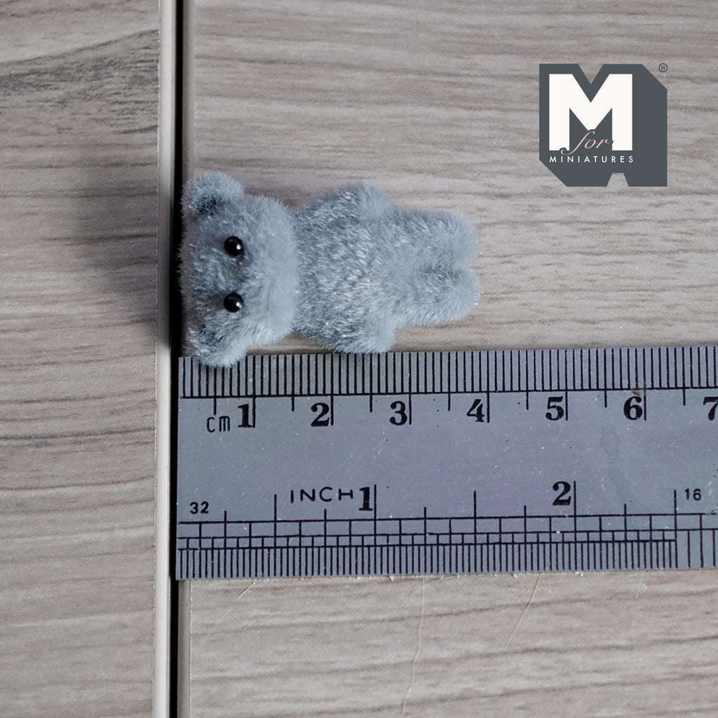 1:12 Scale Miniature Bear Cub Doll, 1-5/16 inch tall, DIY Dollhouse Supply (flocked skin) (gray)