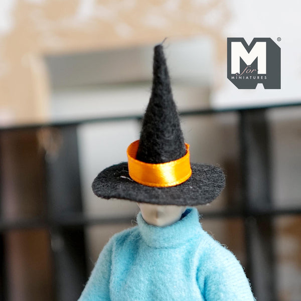 Miniature Halloween Witch Hat 1:12 Scale Dollhouse Halloween Hat 1-1/2 inch tall (black felt) - C045