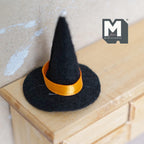 Chapeau de sorcière miniature pour Halloween, échelle 1:12, avec ruban orange, 3,8 cm de hauteur, fournitures pour maison de poupée DIY (feutrine noire)
