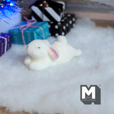Dollhouse Miniature Laying Bunny Figurine 1-7/16 inch long (flocked skin) (white) - G024