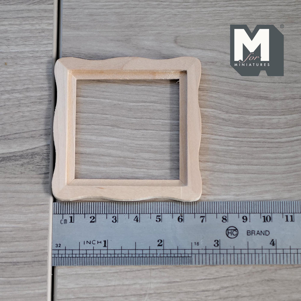 1:12 Scale Miniature Square Scalloped Edge Photo Frame with Glazing and Backing, Ready to Paint, 2-11/16 inch wide, DIY Dollhouse Supply