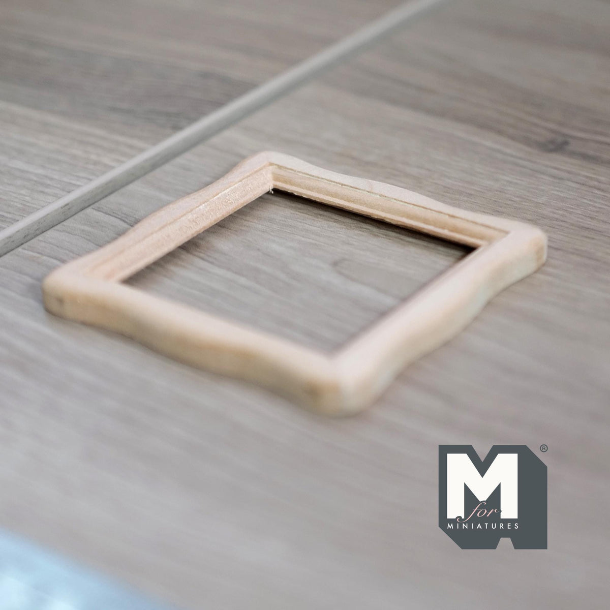 1:12 Scale Miniature Square Scalloped Edge Photo Frame with Glazing and Backing, Ready to Paint, 2-11/16 inch wide, DIY Dollhouse Supply