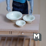 Dollhouse Miniature Bowls with Beaded Rim Set of 3 Sizes 1:12 Scale Stackable Metal Bowls (yellow) - E047