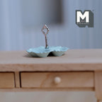 Miniature 3 Compartment Dish 1:12 Scale Dollhouse Kitchen Tri Section Scalloped Edge Tray Handle 13/16 inch tall (blue/silver) - E092