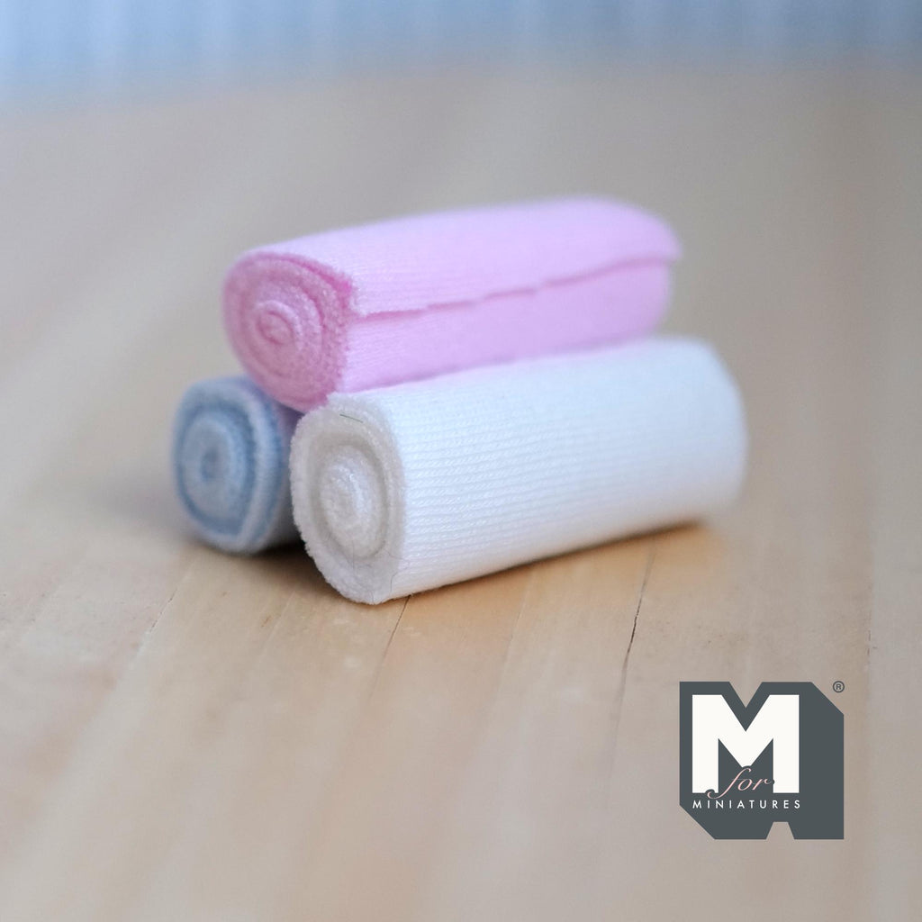 Miniature Rolled Towels Set of 3 , 1:12 Scale Dollhouse Bathroom Accessories 1-9/16 inch long - F020