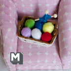 Miniature Yarn Basket Set 1:12 Scale Dollhouse Woven Style Knitting Basket and Needles (dark brown) - F036