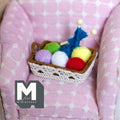 Miniature Yarn Basket Set 1:12 Scale Dollhouse Woven Style Knitting Basket and Needles (dark brown) - F036