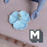 Miniature 3 Compartment Dish 1:12 Scale Dollhouse Kitchen Tri Section Scalloped Edge Tray Handle 13/16 inch tall (blue/gold) - E092