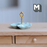 Miniature 3 Compartment Dish 1:12 Scale Dollhouse Kitchen Tri Section Scalloped Edge Tray Handle 13/16 inch tall (blue/gold) - E092