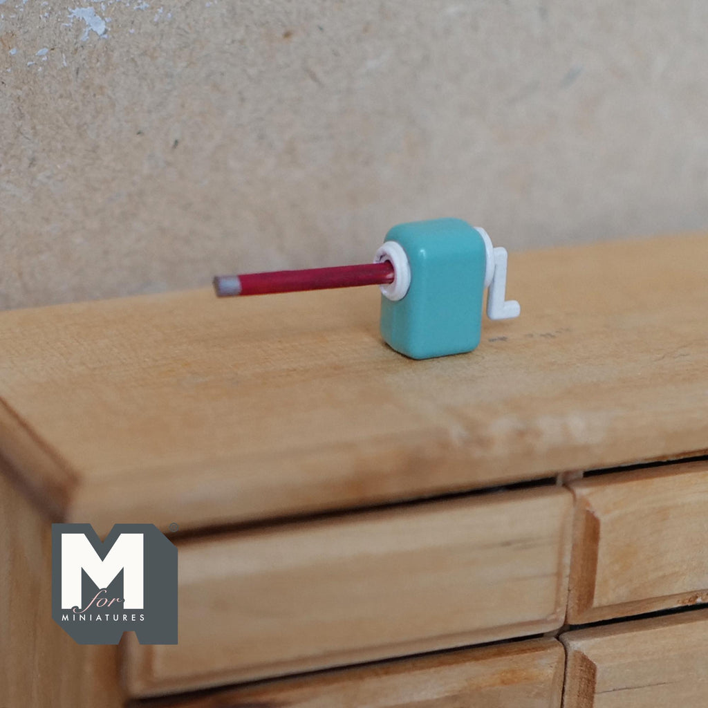 Miniature Crank Pencil Sharpener with Pencil 1:12 Scale Dollhouse Supplies School Accessory 1/2 inch tall (mint green) (non working) - G057