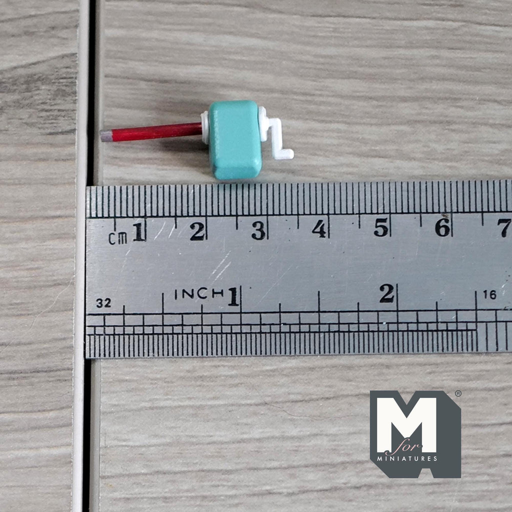 Miniature Crank Pencil Sharpener with Pencil 1:12 Scale Dollhouse Supplies School Accessory 1/2 inch tall (mint green) (non working) - G057