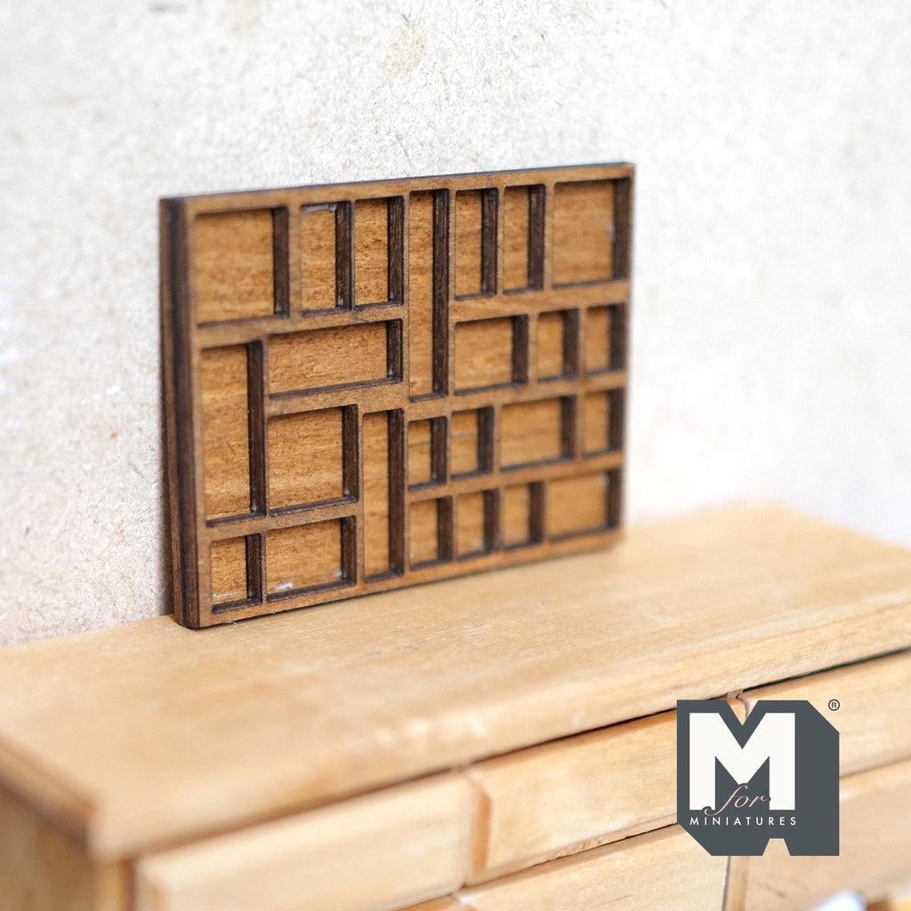 Miniature Geometric Wall Shelf 1:12 Scale Dollhouse Compartment Shelf 1-15/16 inch tall (wood) - H028