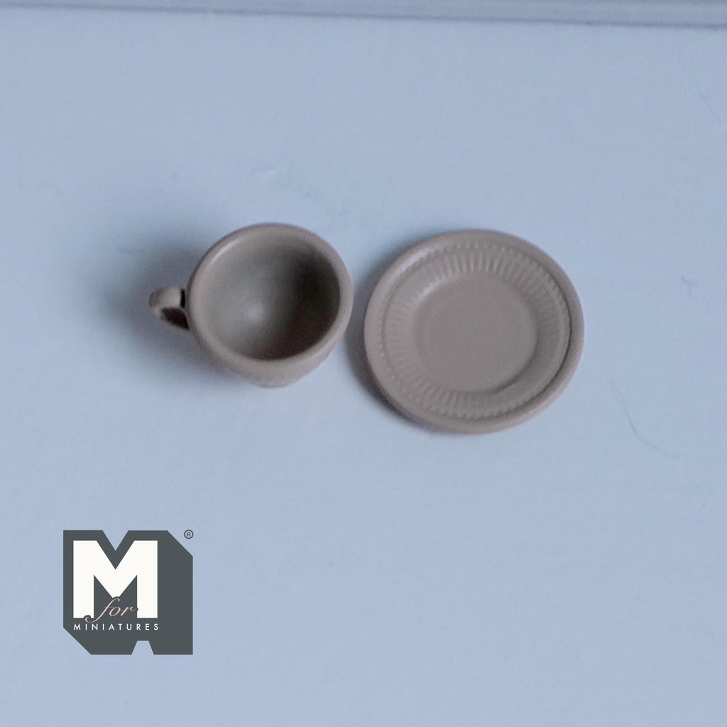 Miniature Tea Cup and Saucer Set 1:12 Scale Dollhouse Coffee Cup and Plate Kitchen Accessories (light brown) - F074