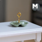 Miniature 3 Compartment Dish 1:12 Scale Dollhouse Kitchen Tri Section Scalloped Edge Tray Handle 13/16 inch tall (green/gold) - E092
