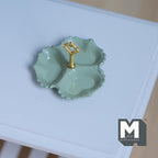 Miniature 3 Compartment Dish 1:12 Scale Dollhouse Kitchen Tri Section Scalloped Edge Tray Handle 13/16 inch tall (green/gold) - E092
