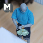 Miniature 3 Compartment Dish 1:12 Scale Dollhouse Kitchen Tri Section Scalloped Edge Tray Handle 13/16 inch tall (green/gold) - E092