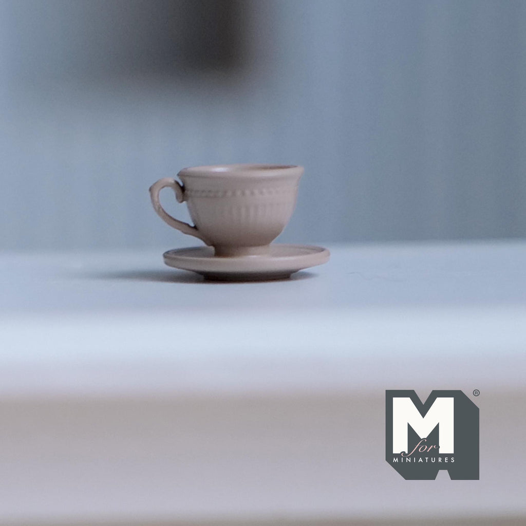 Miniature Tea Cup and Saucer Set 1:12 Scale Dollhouse Coffee Cup and Plate Kitchen Accessories (light brown) - F074