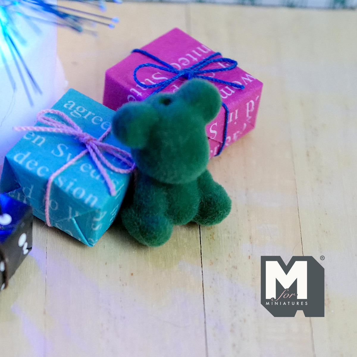 Dollhouse Miniature Bear Cub Doll 15/16 inch tall (flocked skin) (dark green) - G023