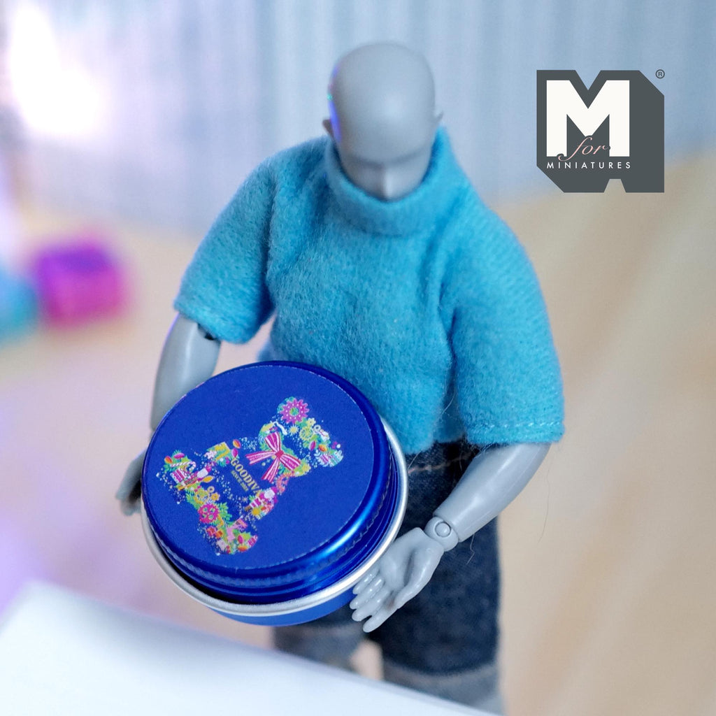 Dollhouse Miniature Christmas Bear Tins 1:12 Scale Storage Container with Lid 1-1/2 inch dia. (blue) - J014