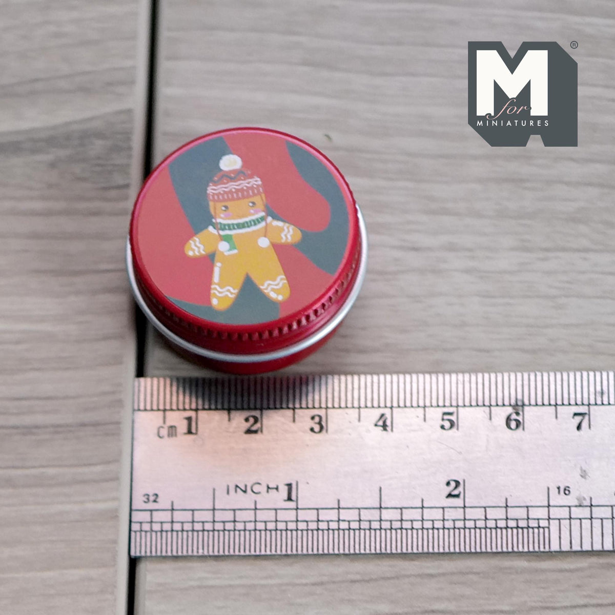 Dollhouse Miniature Christmas Gingerbread Man Tins 1:12 Scale Storage Container with Lid 1-1/2 inch dia. (red) - J014