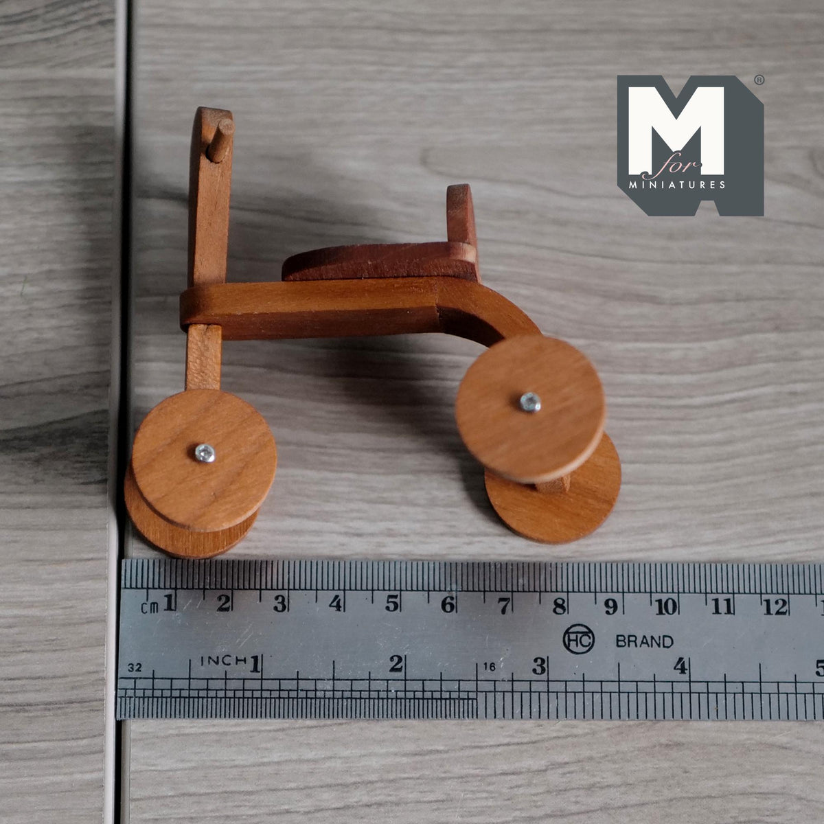 Miniature Wooden Tricycle 1:12 Scale Large Size Vintage Style Nursery Decor 3-1/8 inch tall - K012