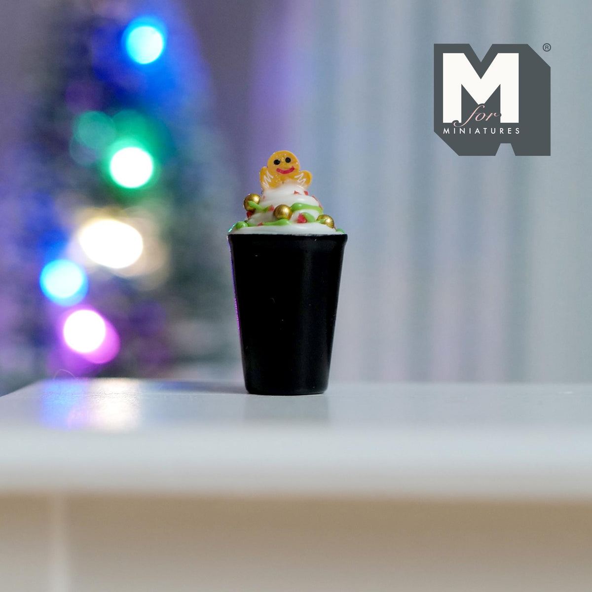 Miniature Christmas Themed Midnight Gingerbread Latte 1:12 Scale Large Size Holiday Drink 7/8 inch tall - E092