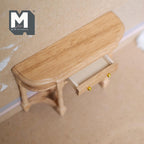 Miniature Stained Half Moon Table 1:12 Scale Dollhouse Foyer Furniture Table with Drawer Vanity Table Key Table 3 inch tall - H006