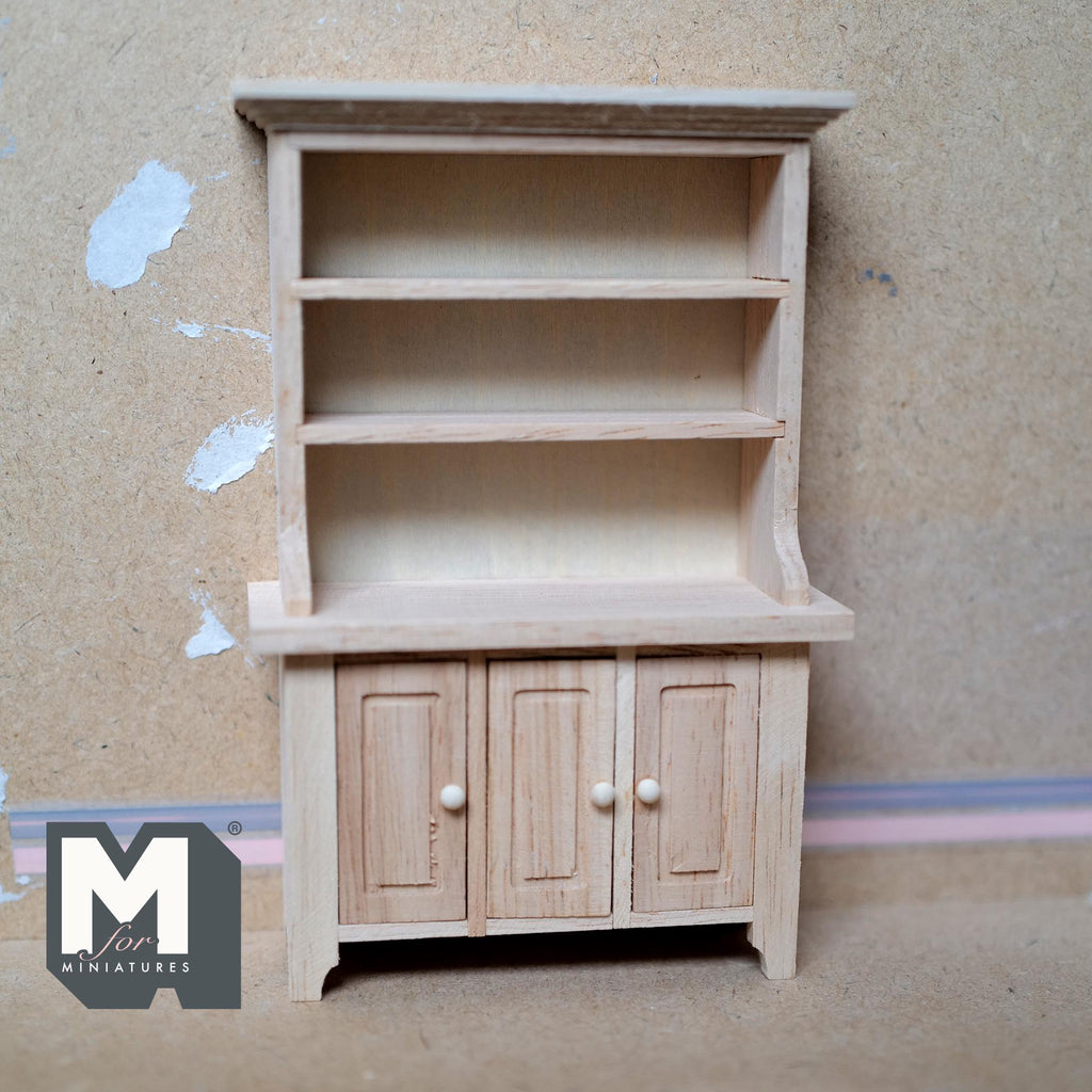 Unfinished Dollhouse Kitchen Cabinet Storage Shelves 1:12 Scale Miniature Dish Cabinet 3 Tier Shelves Bookshelves 5-13/16 inch tall - H005