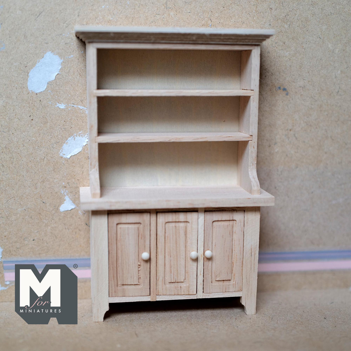 Unfinished Dollhouse Kitchen Cabinet Storage Shelves 1:12 Scale Miniature Dish Cabinet 3 Tier Shelves Bookshelves 5-13/16 inch tall - H005