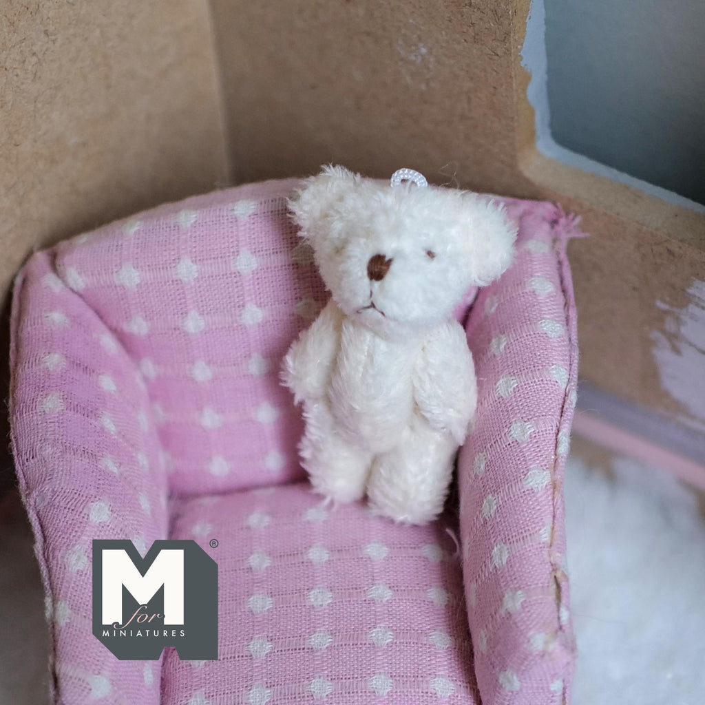 Miniature Plush Bear Doll 1:12 Scale Dollhouse Decoration 2 inch tall (white) - G029
